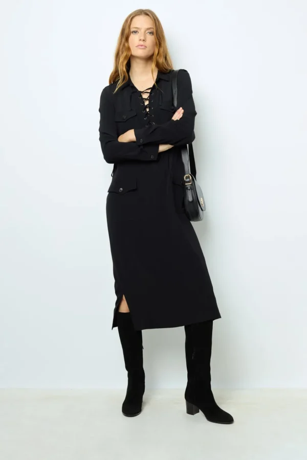 Shop Black maxi dress with lace - SIRENA Dresses