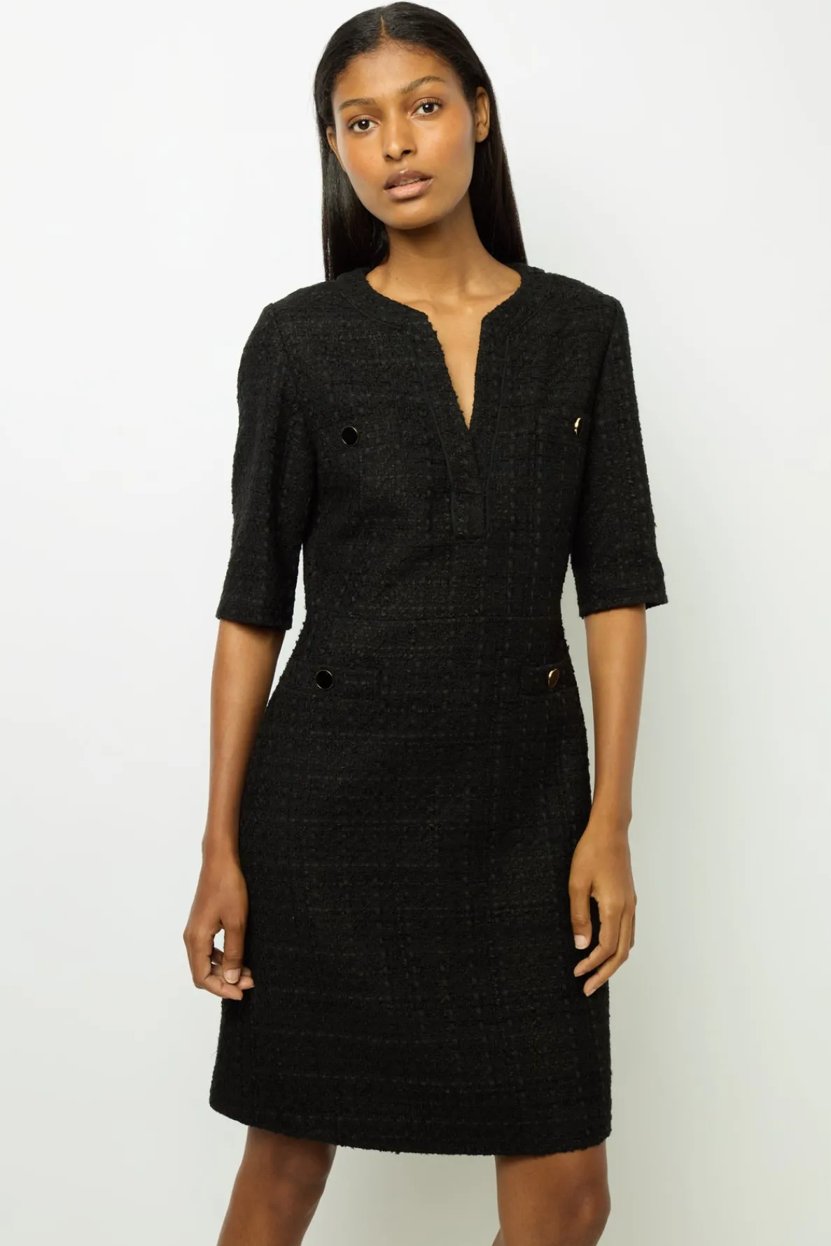 black_tweed_mini_dress__s_1.webp Fashion Black tweed mini dress - SALOME Dresses