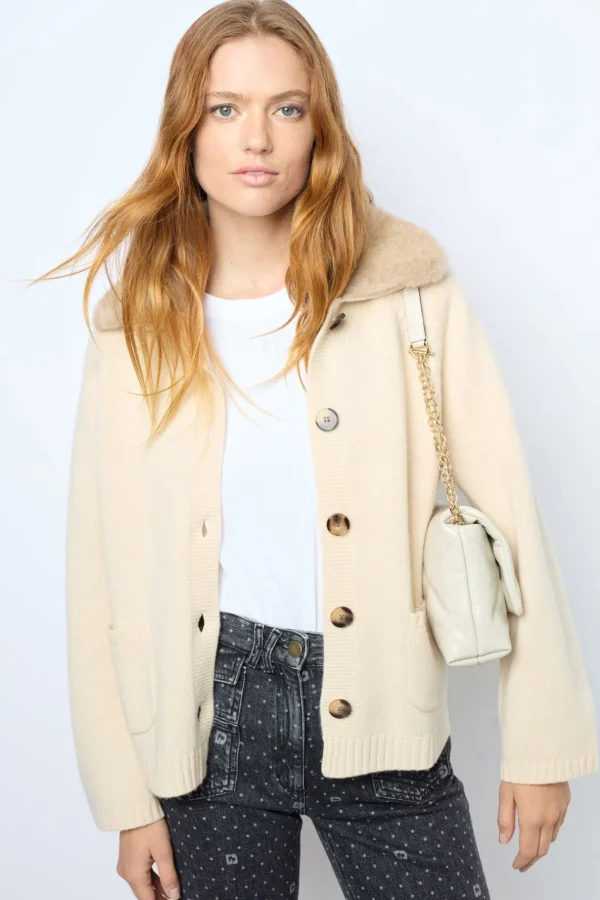 New Cashmere cardigan with collar and fingerless gloves - JADWIGE Knitwear