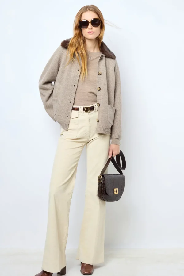 Online Cashmere cardigan with collar and fingerless gloves - JADWIGE Knitwear