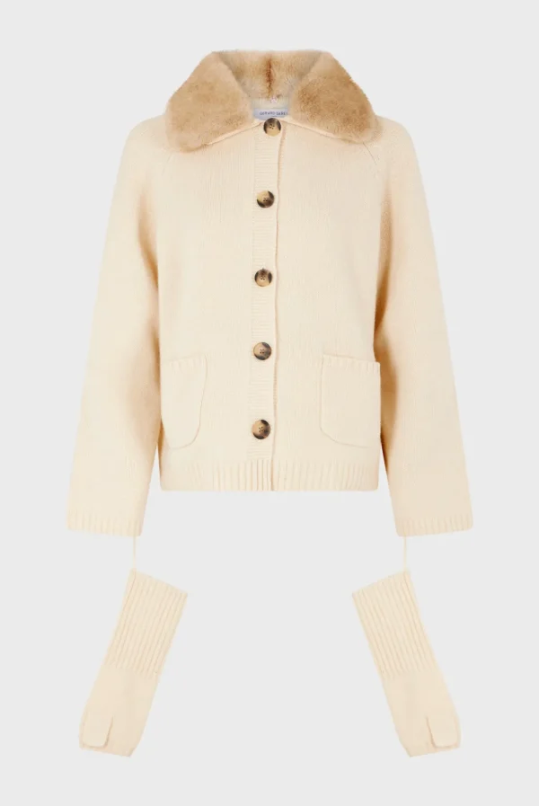 New Cashmere cardigan with collar and fingerless gloves - JADWIGE Knitwear