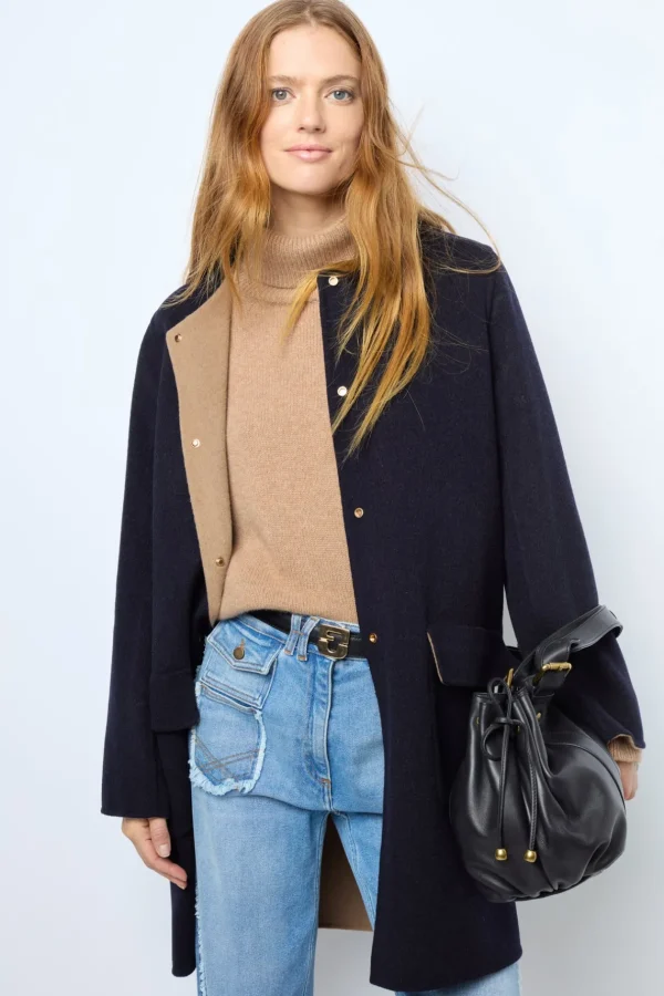 Cheap Coat in reversible fine wool fabric - LAREEN Coats