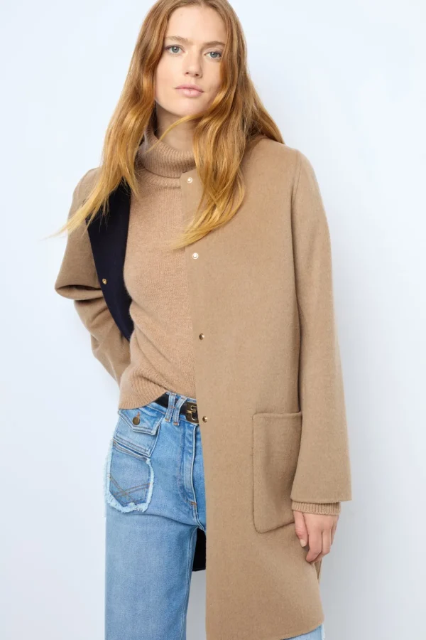 Cheap Coat in reversible fine wool fabric - LAREEN Coats