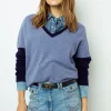 New Color block cashmere V-neck sweater - JALYA Knitwear