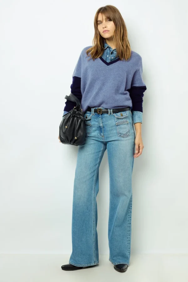 New Color block cashmere V-neck sweater - JALYA Knitwear