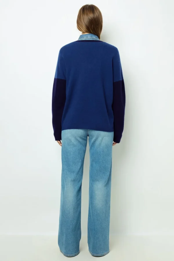 New Color block cashmere V-neck sweater - JALYA Knitwear