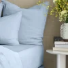 Hot Fitted washed linen sheet - Sky blue Fitted Sheets