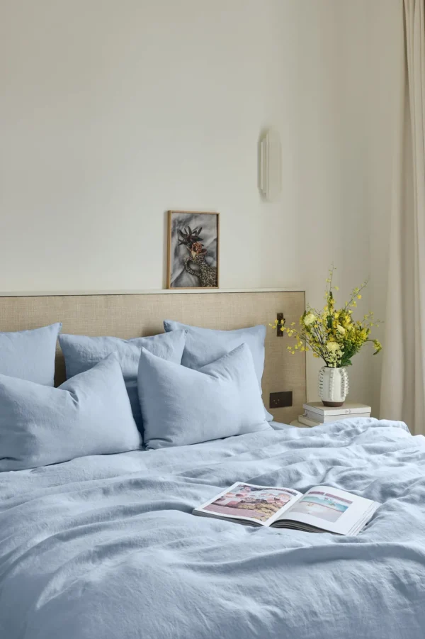Hot Fitted washed linen sheet - Sky blue Fitted Sheets