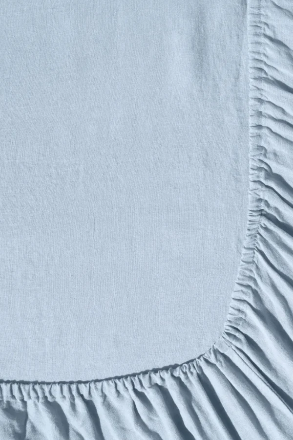 Hot Fitted washed linen sheet - Sky blue Fitted Sheets