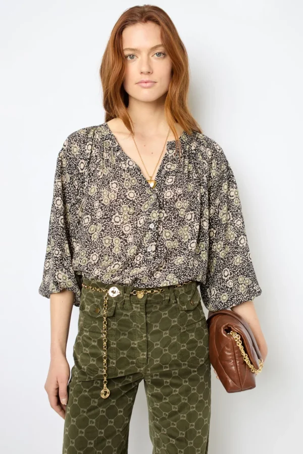 Shop Floral blouse with round neck - ADENA Shirts & Blouses