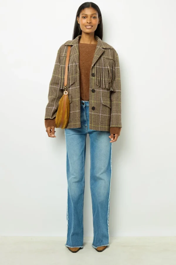 Clearance Fringed houndstooth jacket - MURIELLE Jackets