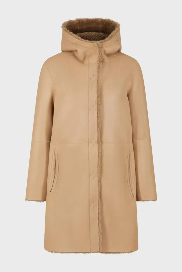 Shop Hooded shearling straight coat - LELIE Leather & Pelts