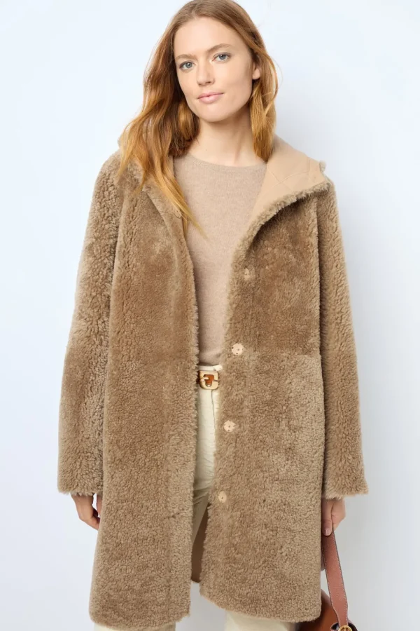 Shop Hooded shearling straight coat - LELIE Leather & Pelts