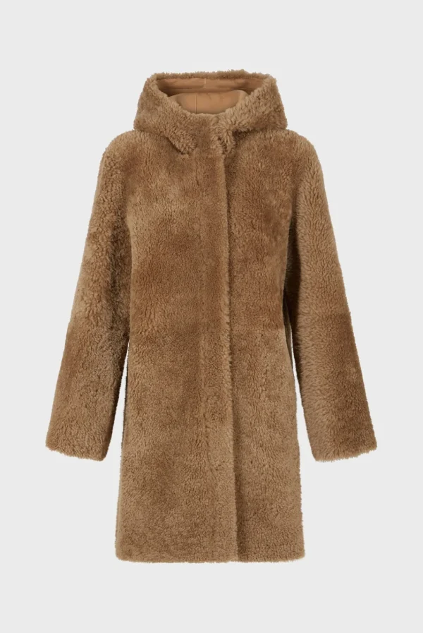 Shop Hooded shearling straight coat - LELIE Leather & Pelts