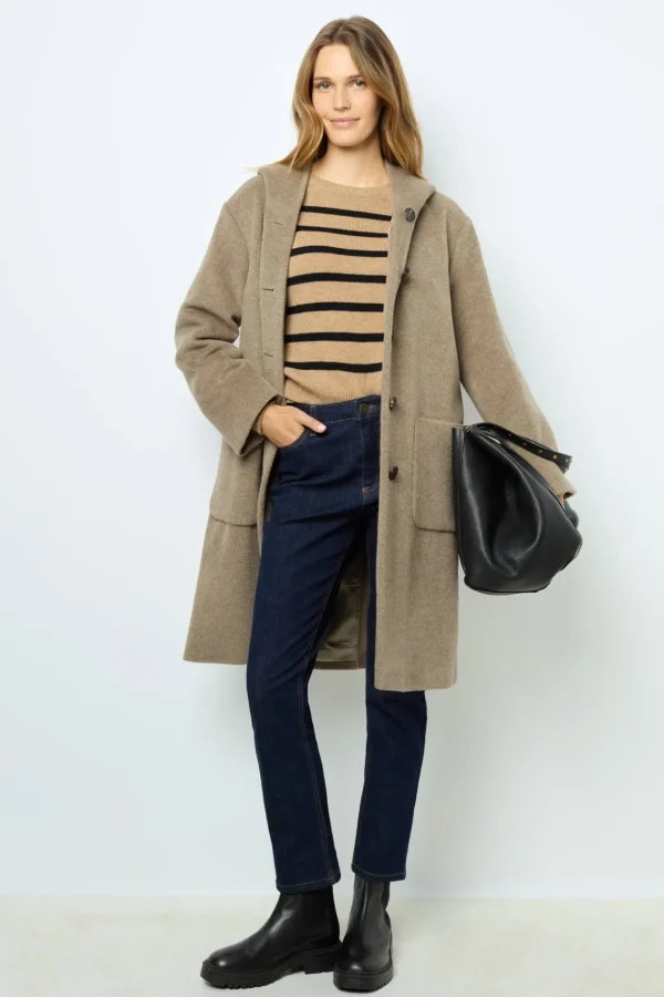 Online Hooded, straight cut wool and angora coat - LANELLE Coats