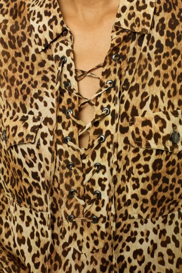 Outlet Leopard print blouse with lacing - BRISIA Shirts & Blouses