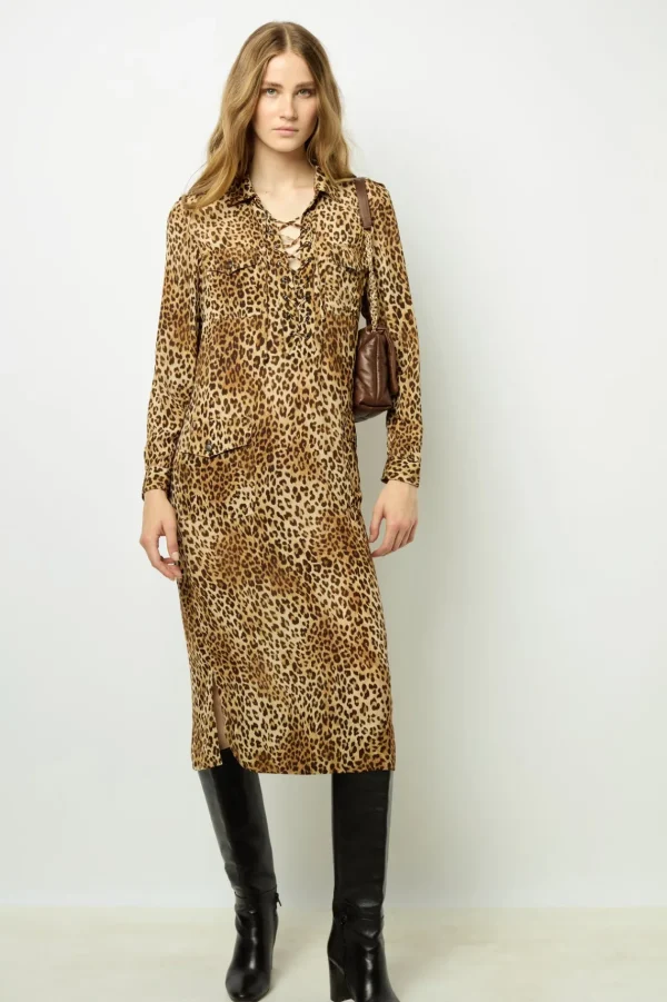 Best Leopard Print Maxi Dress with Lace-Up Detail - SIRENA Dresses