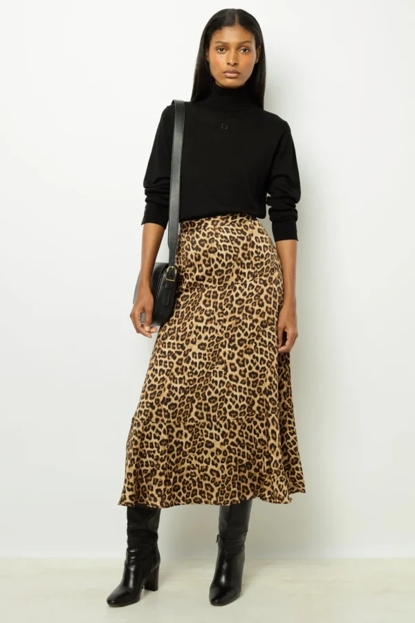 Online Leopard satin midi skirt - CONSTANCE Skirts