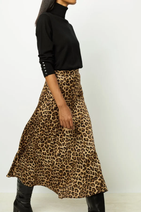 Online Leopard satin midi skirt - CONSTANCE Skirts