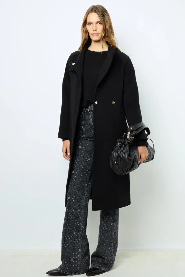 Clearance Long coat with belt and stand up collar - LOU Coats