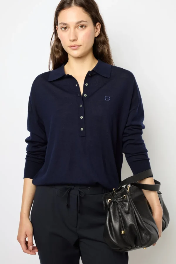 Hot Navy blue fine wool polo shirt - JENNY Knitwear