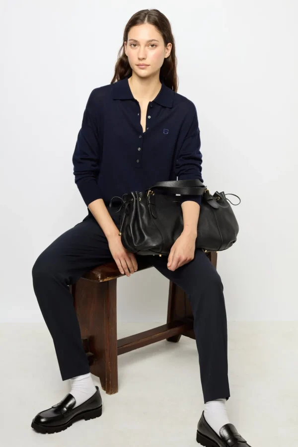 Hot Navy blue fine wool polo shirt - JENNY Knitwear