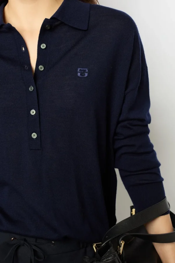 Hot Navy blue fine wool polo shirt - JENNY Knitwear