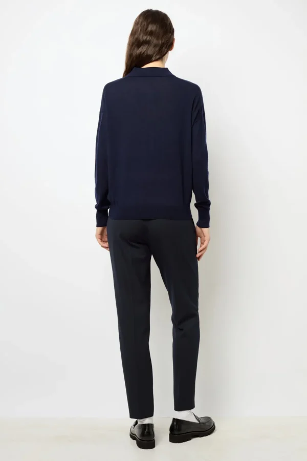 Hot Navy blue fine wool polo shirt - JENNY Knitwear