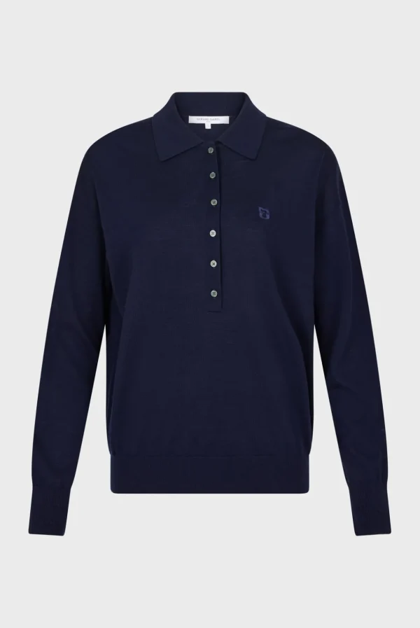 Hot Navy blue fine wool polo shirt - JENNY Knitwear