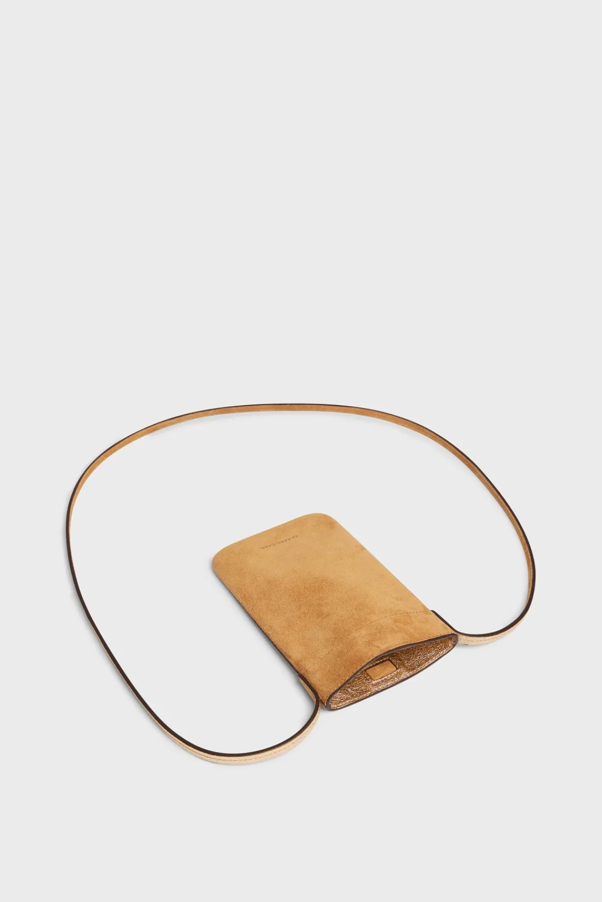 phoneholder_in_suede_leat_1-2.webp Sale Phoneholder in suede leather metallic inside -LADYPHONE Shoulder Bags | Leather Goods