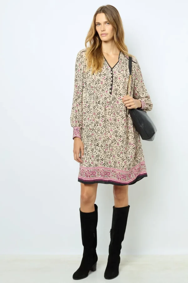 Outlet Printed V-neck straight dress - SALINE Dresses