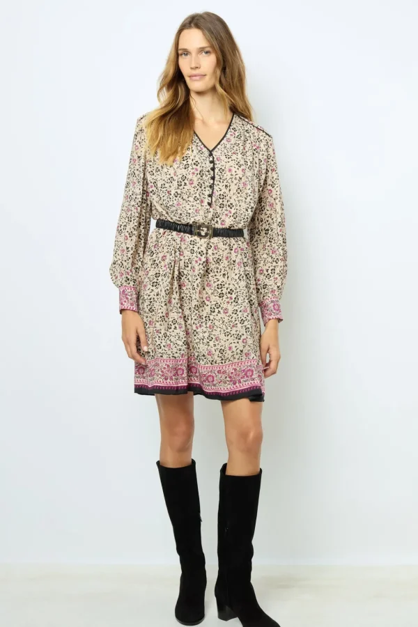 Outlet Printed V-neck straight dress - SALINE Dresses