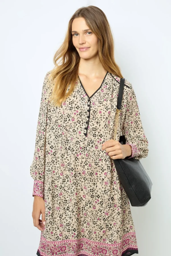 Outlet Printed V-neck straight dress - SALINE Dresses