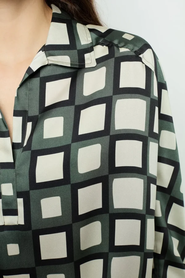 Fashion Satin look geometric print blouse - BUNNY Shirts & Blouses