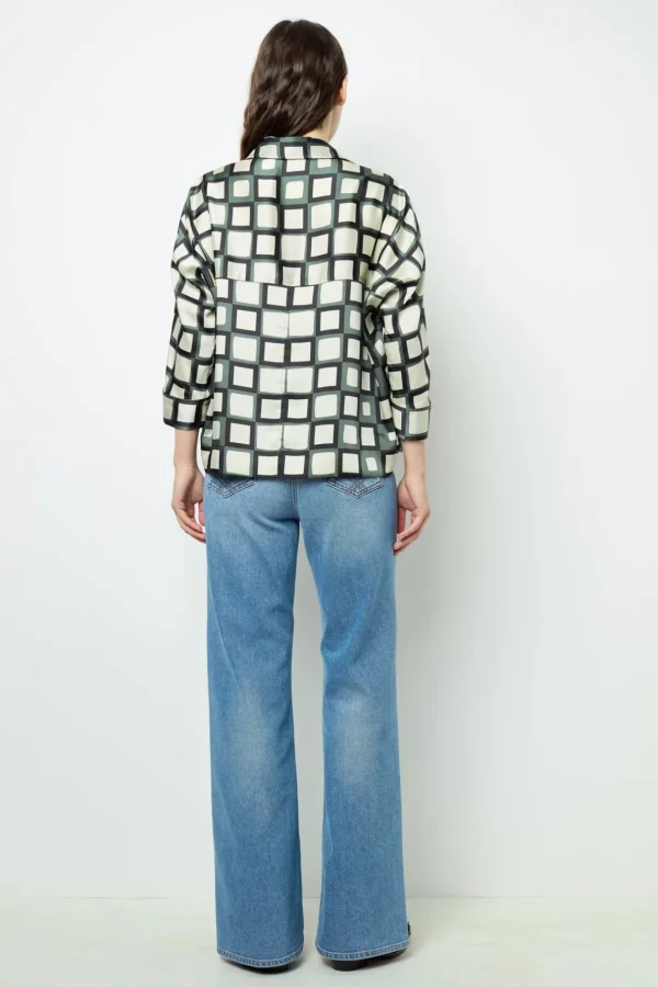 Fashion Satin look geometric print blouse - BUNNY Shirts & Blouses