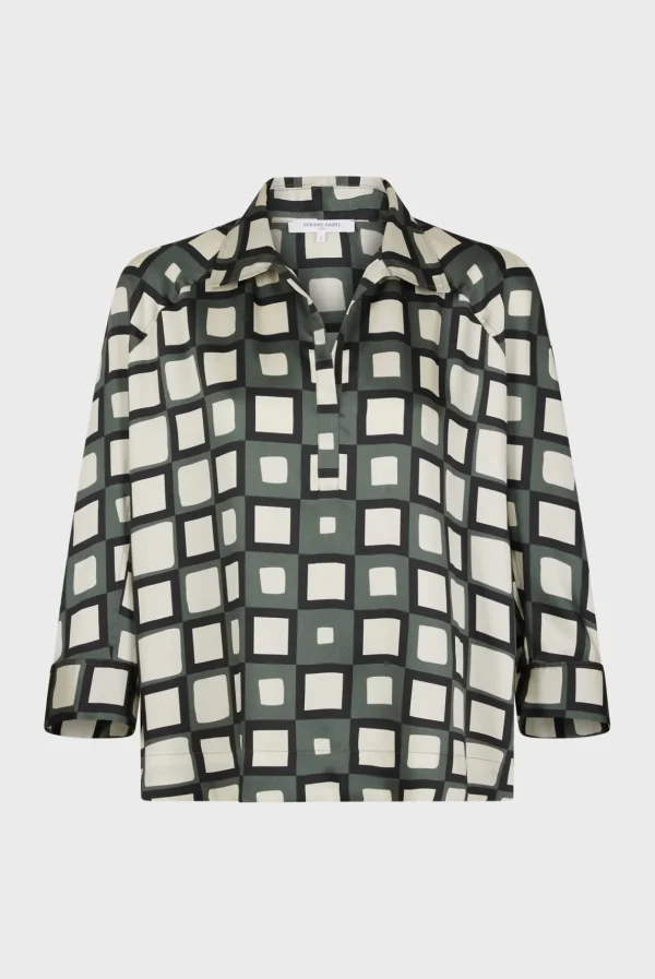 Fashion Satin look geometric print blouse - BUNNY Shirts & Blouses