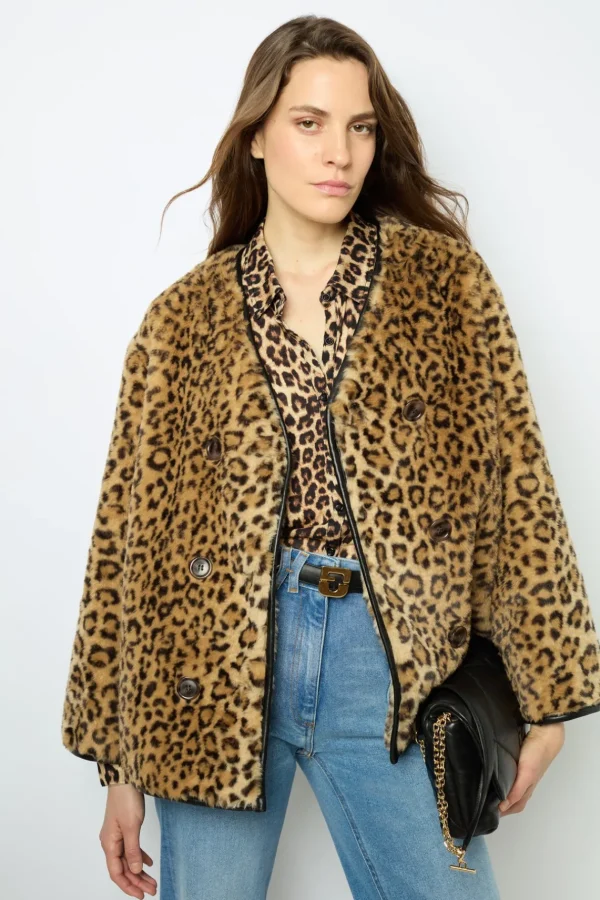 Sale Short coat with leopard print - LAISSA Coats