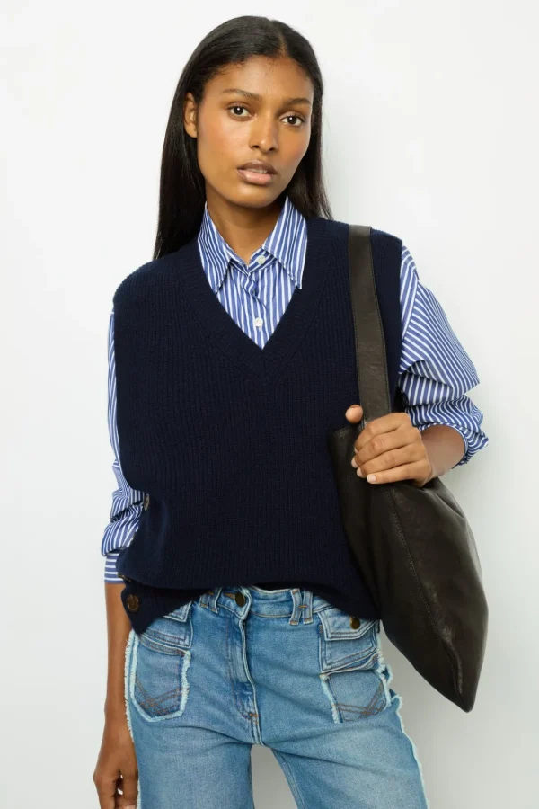 Fashion Sleeveless wool ribbed V-neck sweater - LUCCIA Knitwear