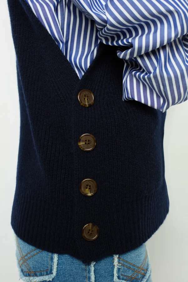 Fashion Sleeveless wool ribbed V-neck sweater - LUCCIA Knitwear