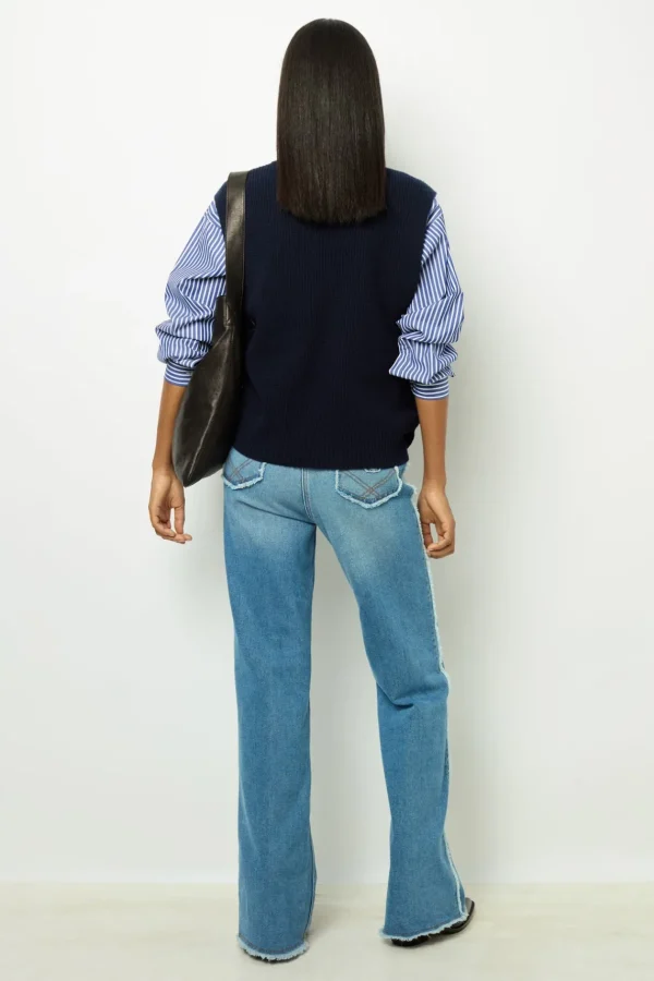 Fashion Sleeveless wool ribbed V-neck sweater - LUCCIA Knitwear