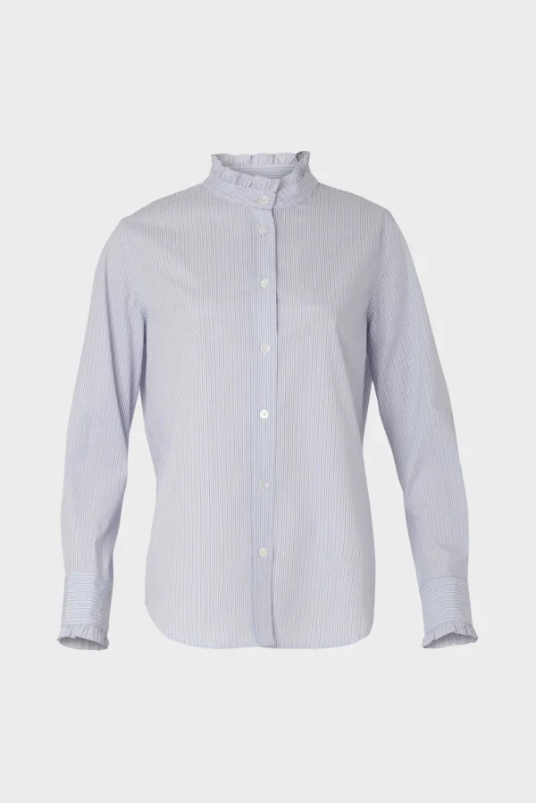 Discount Striped poplin shirt with stand up collar - CALYPSO Shirts & Blouses