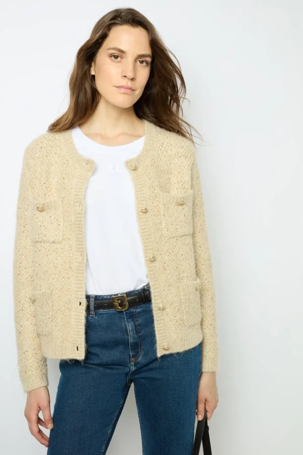 New Thick cardigan with sequins - JANELLY Knitwear
