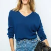 Outlet V-neck cashmere sweater with colored seams - LYME Knitwear