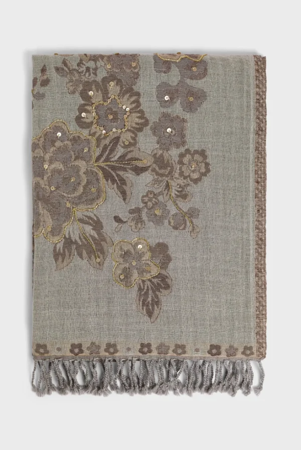 New Wool scarf with large flower print - DORINE Scarves